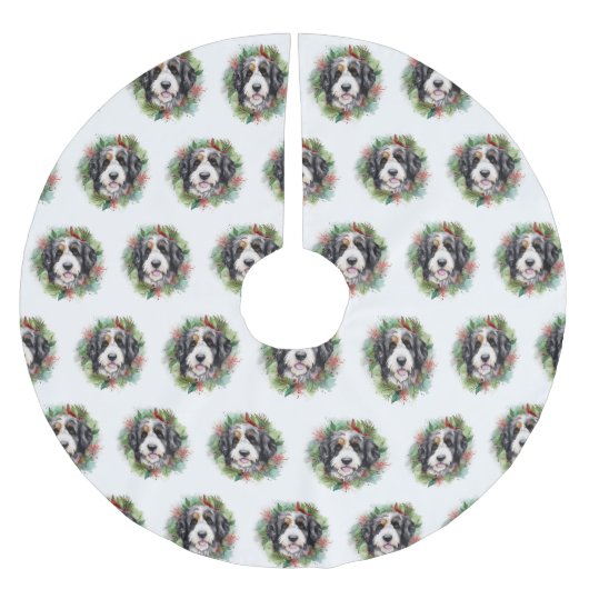 Bernedoodle Kerstkrans Feestelijke Pup Kerstboom Rok (Voorkant)