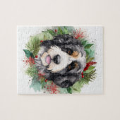 Bernedoodle Kerstkrans Feestelijke Pup Legpuzzel (Horizontaal)
