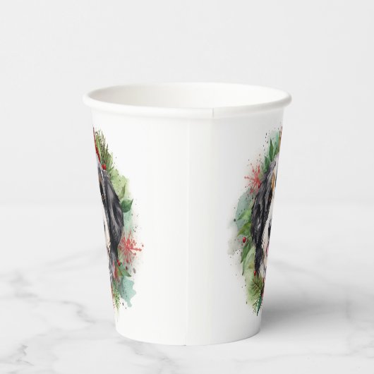 Bernedoodle Kerstkrans Feestelijke Pup Papieren Bekers (Rechts)