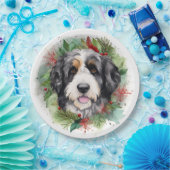 Bernedoodle Kerstkrans Feestelijke Pup Papieren Bordje (Feest)