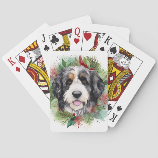 Bernedoodle Kerstkrans Feestelijke Pup Pokerkaarten (Achterkant)
