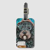 Bernedoodle met een mok bagagelabel (Voorkant (verticaal))