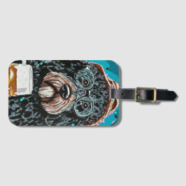 Bernedoodle met een mok bagagelabel