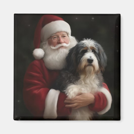 Bernedoodle met Sinterklaas Feestelijke Kerstmis Magneet (Voorkant)