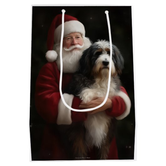 Bernedoodle met Sinterklaas Feestelijke Kerstmis Medium Cadeauzakje (Achterkant)