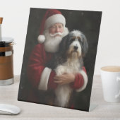 Bernedoodle met Sinterklaas Feestelijke Kerstmis Reclamebord Met Voetstuk (Insitu)