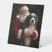 Bernedoodle met Sinterklaas Feestelijke Kerstmis Reclamebord Met Voetstuk (Voorkant)