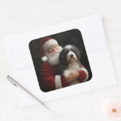 Bernedoodle met Sinterklaas Feestelijke Kerstmis Vierkante Sticker (Envelop)