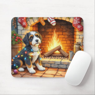 Bernedoodle Open Haard met Kerstverlichting Muismat