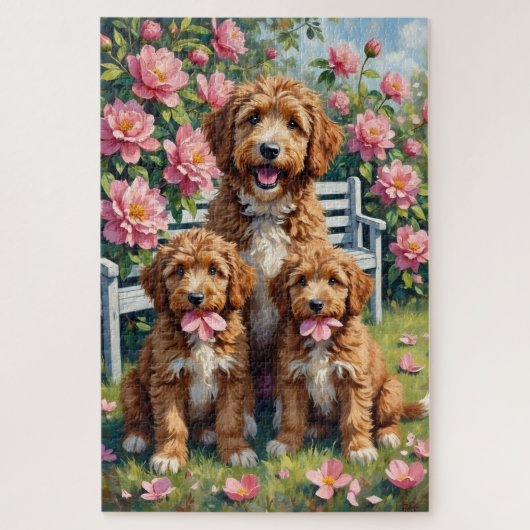 Bernedoodle Pioenentuin Kunst Legpuzzel (Verticaal)