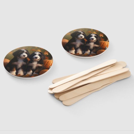 Bernedoodle Puppy Herfst Verrukking Pompoen Handwaaier (Niet-gemonteerd)