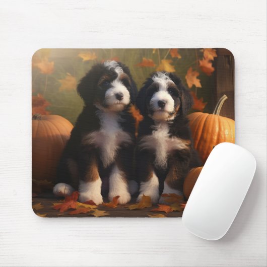 Bernedoodle Puppy Herfst Verrukking Pompoen Muismat (Met muis)