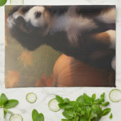 Bernedoodle Puppy Herfst Verrukking Pompoen Theedoek (Gevouwen)