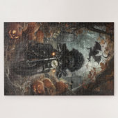 Bernedoodle rijdt op motorfiets Halloween griezeli Legpuzzel (Horizontaal)