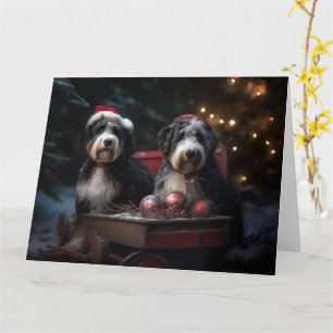 Bernedoodle Sneeuw slee Kerst Decoratie   Kaart