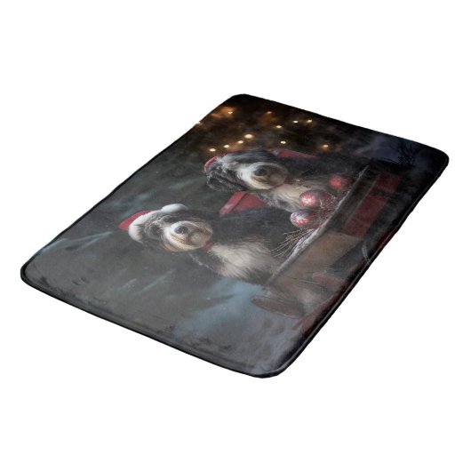 Bernedoodle Snowy Sleigh Kerstdecoratie Badmat (Gekanteld)