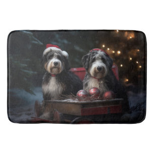 Bernedoodle Snowy Sleigh Kerstdecoratie Badmat