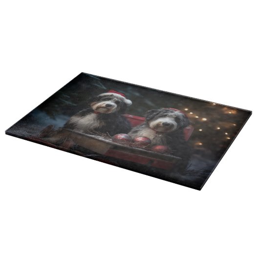 Bernedoodle Snowy Sleigh Kerstdecoratie Snijplank (Hoek)