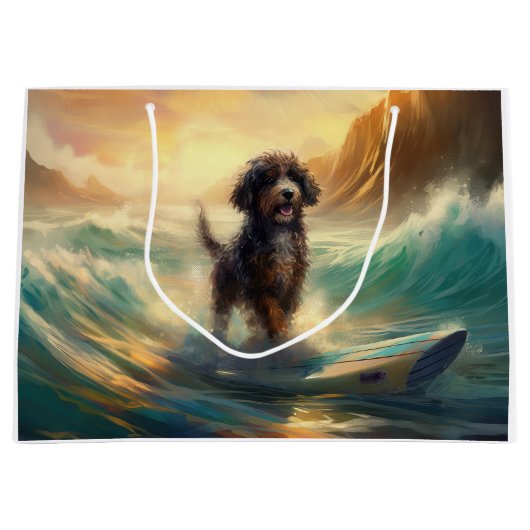 Bernedoodle Strand Surfen Schilderij Groot Cadeauzakje (Voorkant)