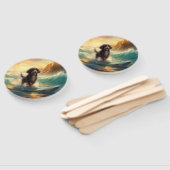 Bernedoodle Strand Surfen Schilderij Handwaaier (Niet-gemonteerd)