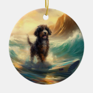 Bernedoodle Strand Surfen Schilderij Keramisch Ornament
