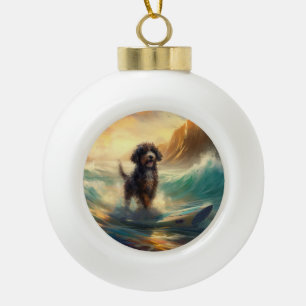 Bernedoodle Strand Surfen Schilderij Keramische Bal Ornament