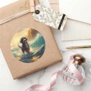 Bernedoodle Strand Surfen Schilderij Ronde Sticker