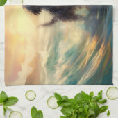 Bernedoodle Strand Surfen Schilderij Theedoek (Gevouwen)