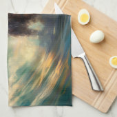 Bernedoodle Strand Surfen Schilderij Theedoek (Quarter Fold)