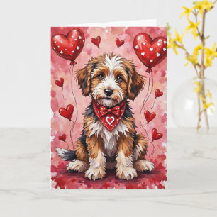 Bernedoodle Valentijnsdag Hond Zit met Harten Rood Kaart