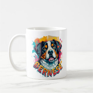 Berner Berg Hond Hoofd Levendige Kleur Splash Koffiemok