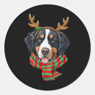 Berner Berg Hond Kerstmis Rendier Santa Hoed Ronde Sticker