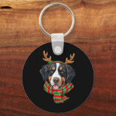 Berner Berg Hond Kerstmis Rendier Santa Hoed Sleutelhanger (Voorkant)