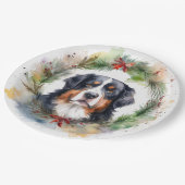 Berner Berg Kerstkrans Feestelijke Pup Papieren Bordje (Gekanteld)