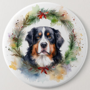 Berner Berg Kerstkrans Feestelijke Pup Ronde Button 6,0 Cm