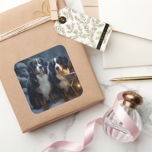 Berner Berg Sneeuwslee Kerstdecoratie Vierkante Sticker (Geschenken)