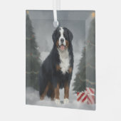 Berner Berghond in Sneeuw Kerstmis Glas Ornament (Voorkant links)