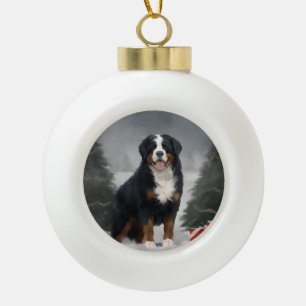 Berner Berghond in Sneeuw Kerstmis Keramische Bal Ornament