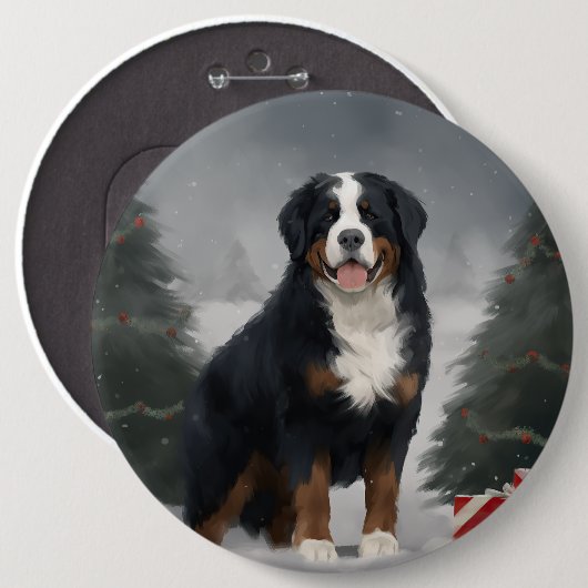 Berner Berghond in Sneeuw Kerstmis Ronde Button 6,0 Cm (Voorkant /achterkant)
