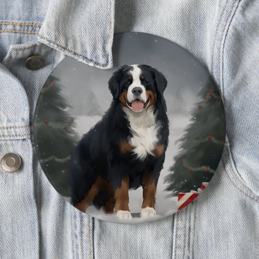 Berner Berghond in Sneeuw Kerstmis Ronde Button 6,0 Cm (In situ)
