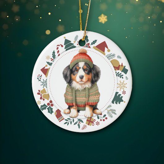 Berner Berghond in Winter Sweater Kerstmis Keramisch Ornament