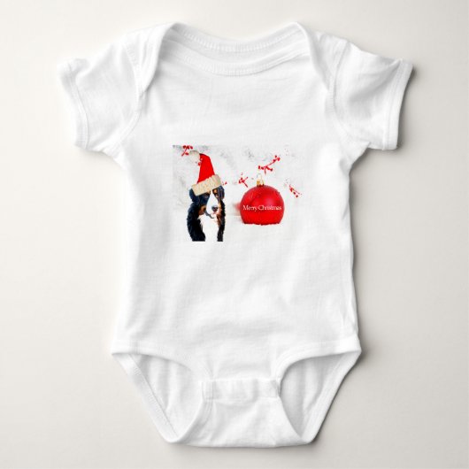 Berner Berghond met rood Kerstmis Ornament Romper (Voorkant)