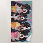 Berner Berghond Puppies drink milkshakes Strandlaken (Voorkant)