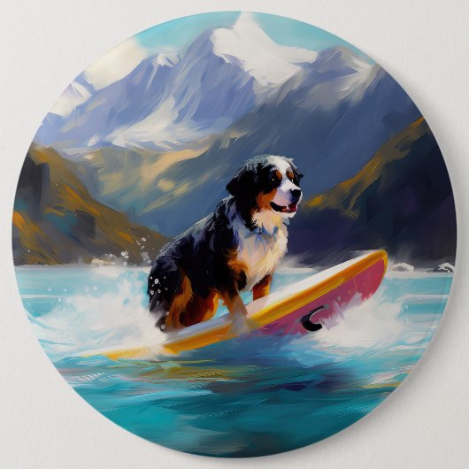 Berner Mountain Beach Surfen Schilderij Ronde Button 6,0 Cm (Voorkant)