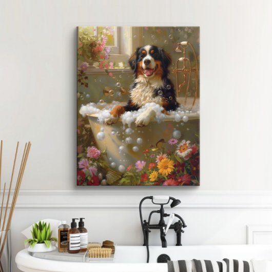 Berner Mountain Dog Art, Badkamer Art Canvas Afdruk