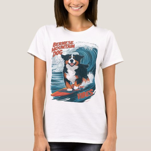 Berner Mountain Dog Catching Waves Surfen T-shirt (Voorkant)