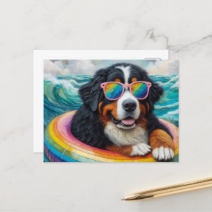 Berner Mountain Dog op een regenboog Kleur Float Briefkaart