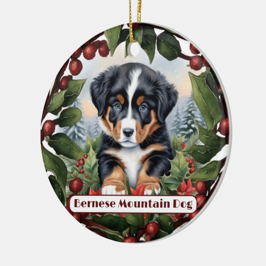 Berner Mountain Dog Puppy Gepersonaliseerde Kerstm Keramisch Ornament (Links)