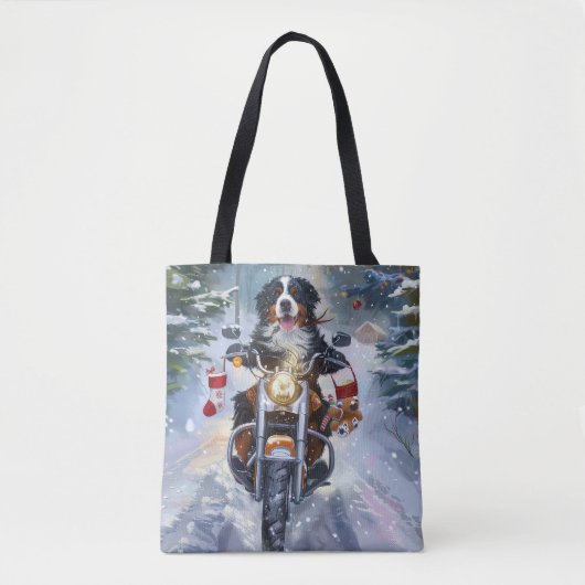 Berner Mountain Dog Riding Motorfiets Kerstmis Draagtas (Voorkant)