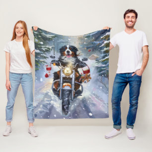 Berner Mountain Dog Riding Motorfiets Kerstmis Fleece Deken